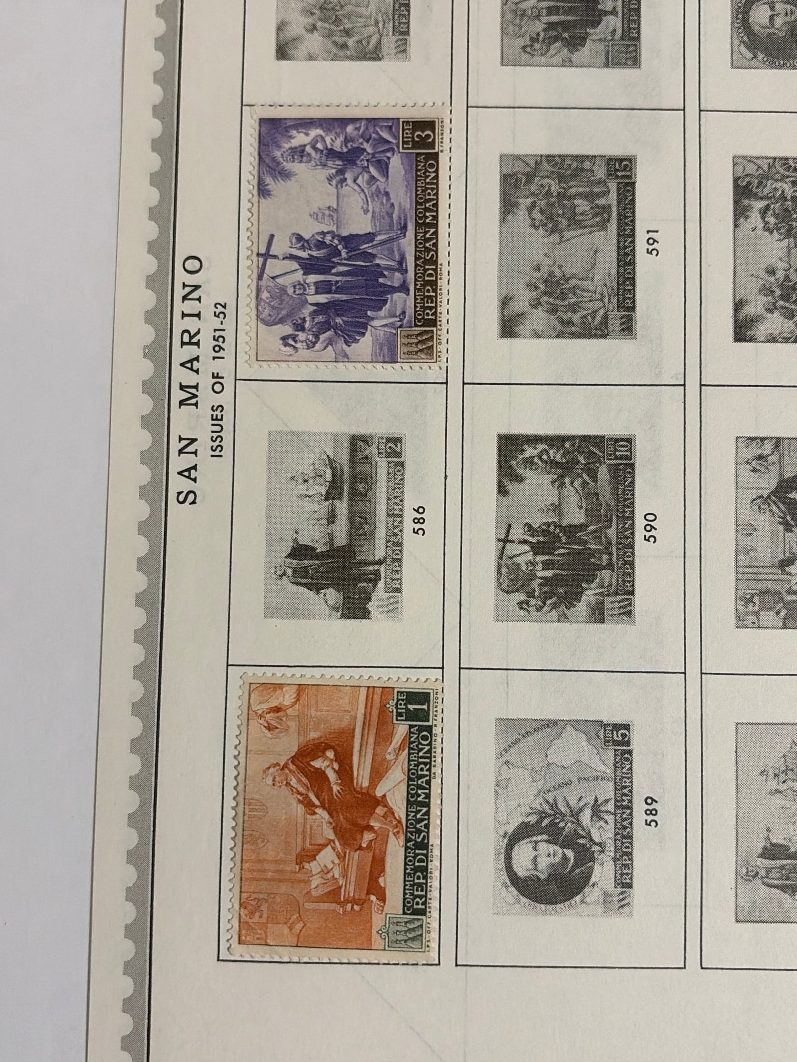 1951 San Marino Historical Commemoration 1L and 3L Stamp Pair (1 of 1)