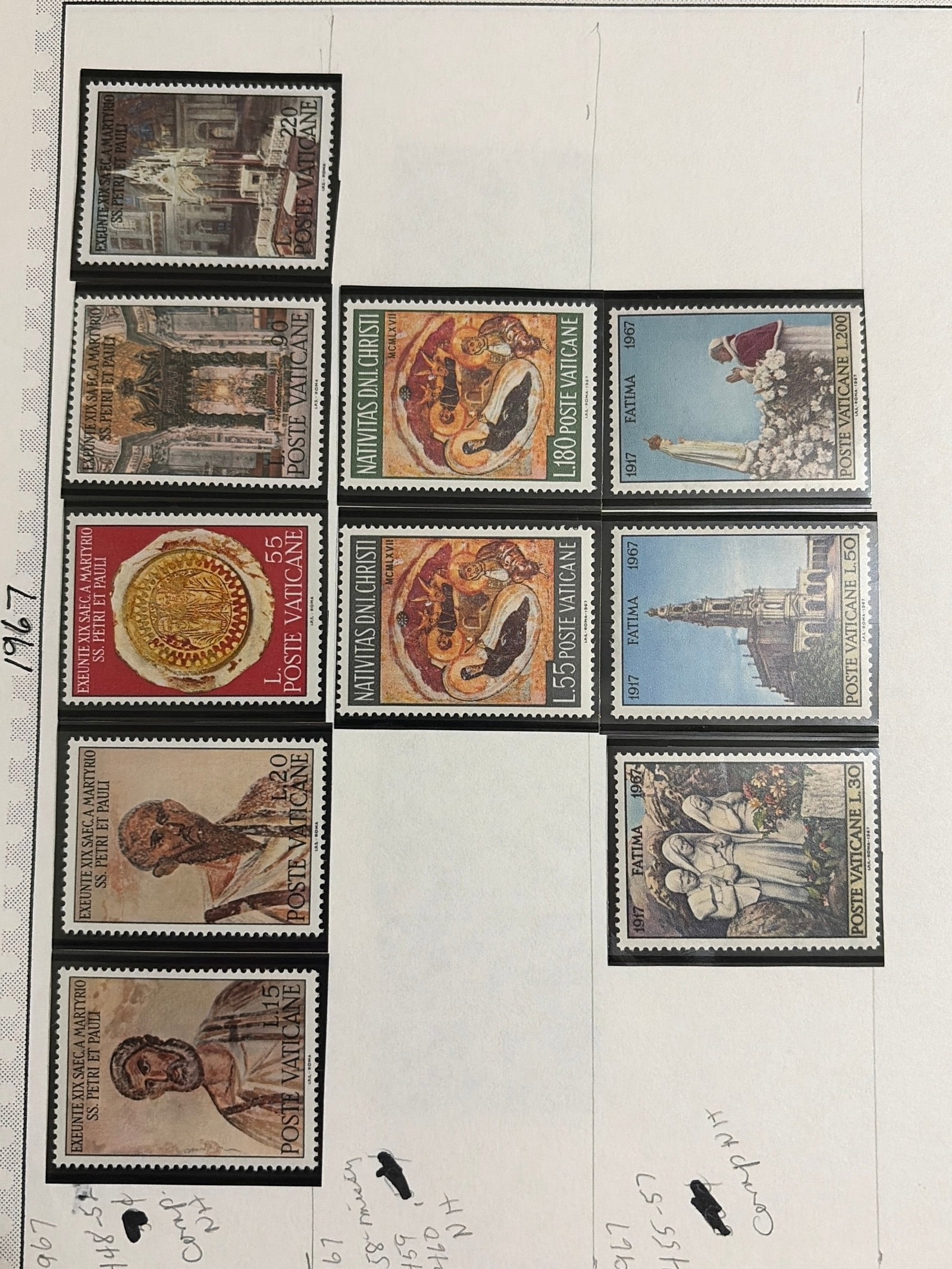 1967 Vatican City St. Peter and Paul Nativity and Fatima Stamp Sets (1 of 1)