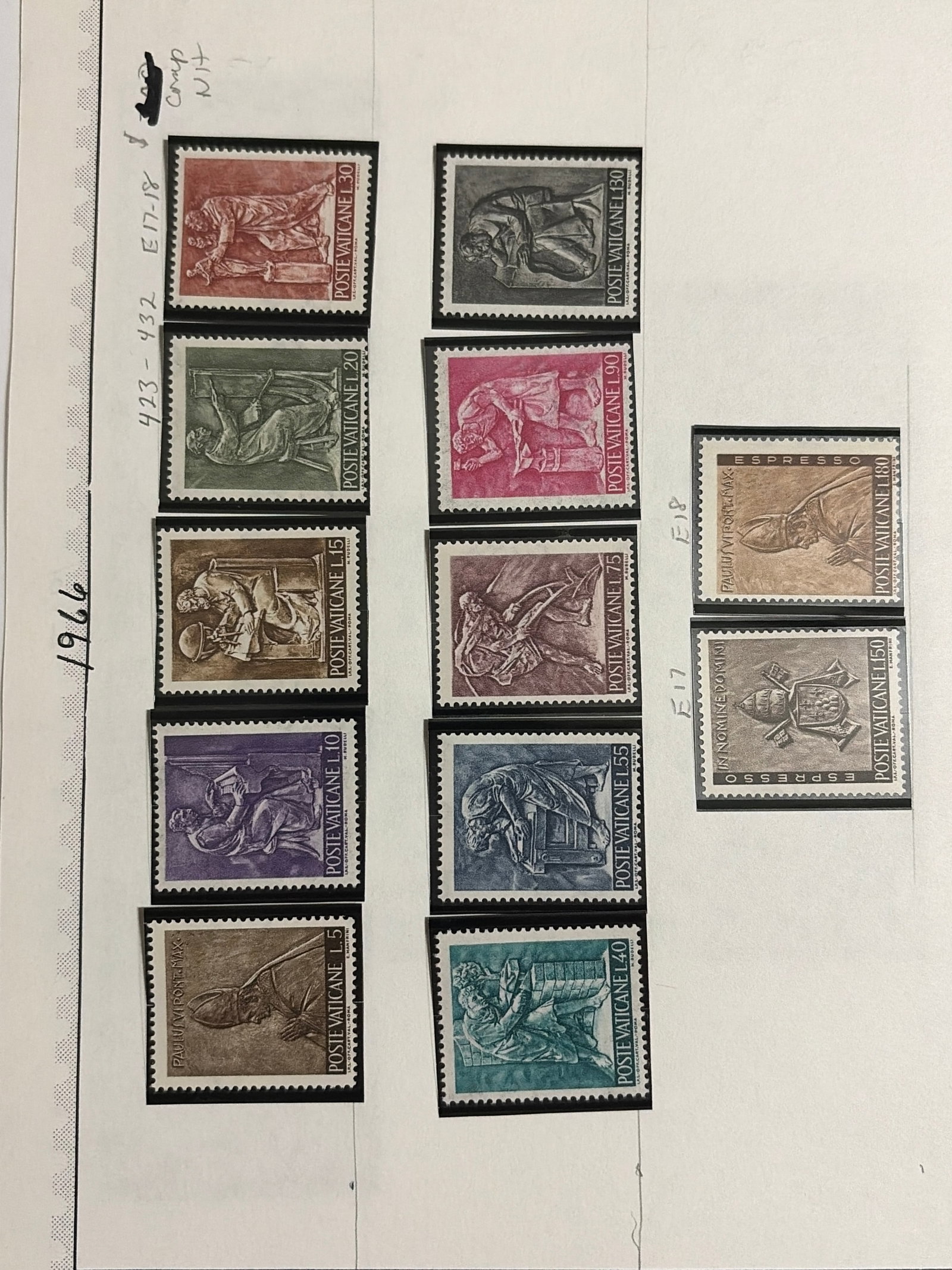 1966 Vatican City Pope Paul VI Religious Sculpture and Express Stamp Collection (1 of 1)