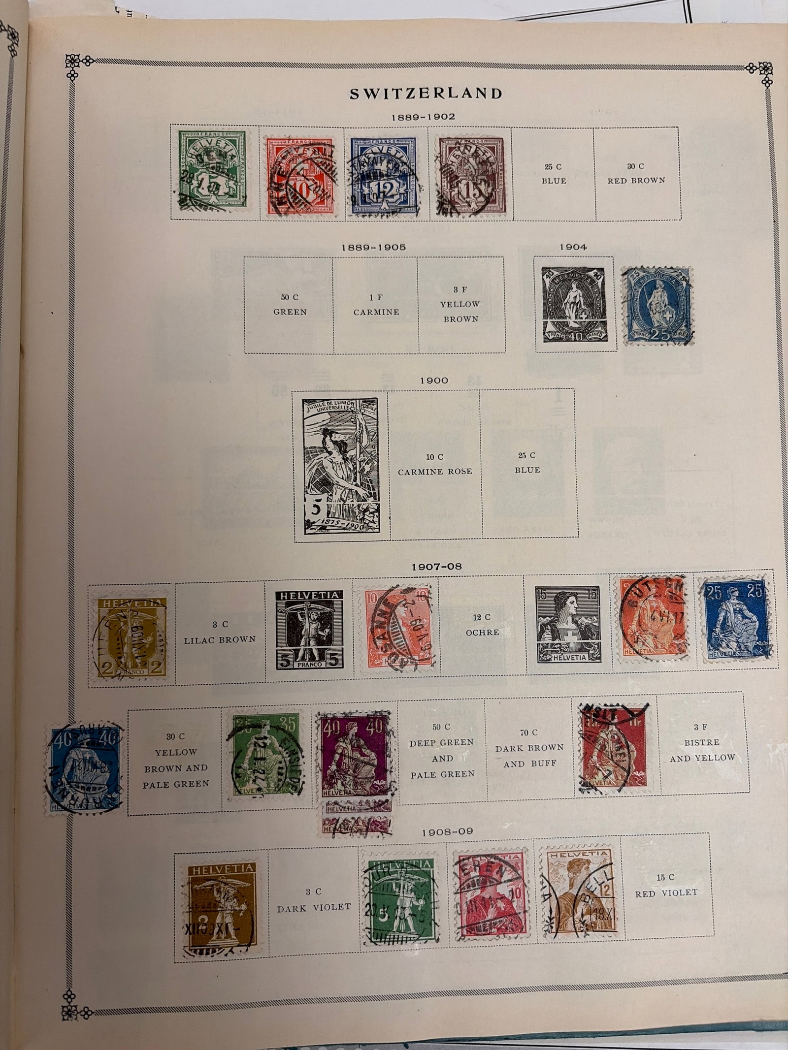 1889-1909 Switzerland Numeral Standing Helvetia and Tell Stamp Collection (1 of 6)
