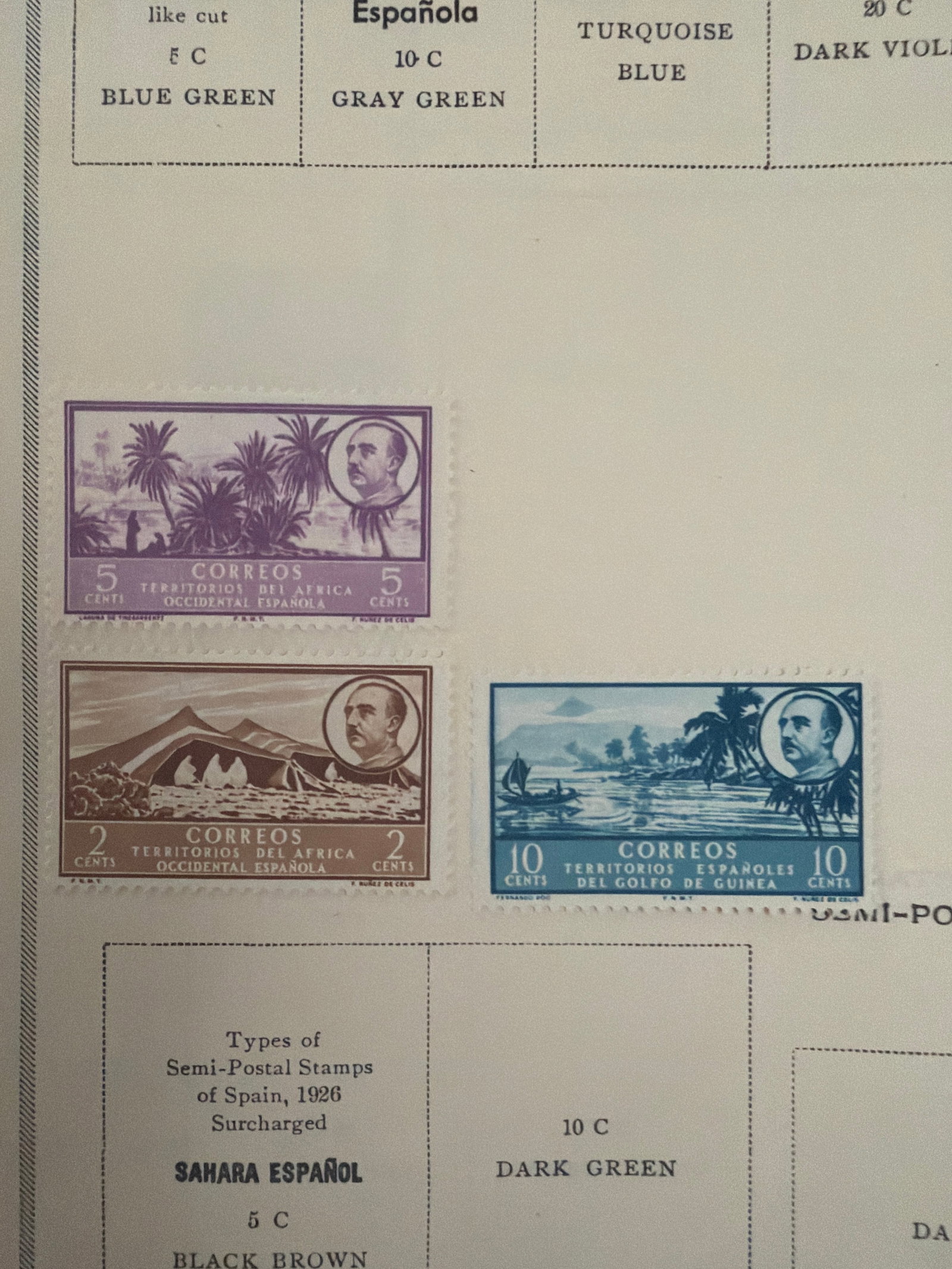 1931 Barcelona City Council Five-Centimo Municipal Stamp Trio: Three 1931 Ayuntamiento de Barcelona municipal stamps in five-centimo denominations. Designs include the Barcelona coat of arms and architectural views of municipal buildings in black, gray and blue.