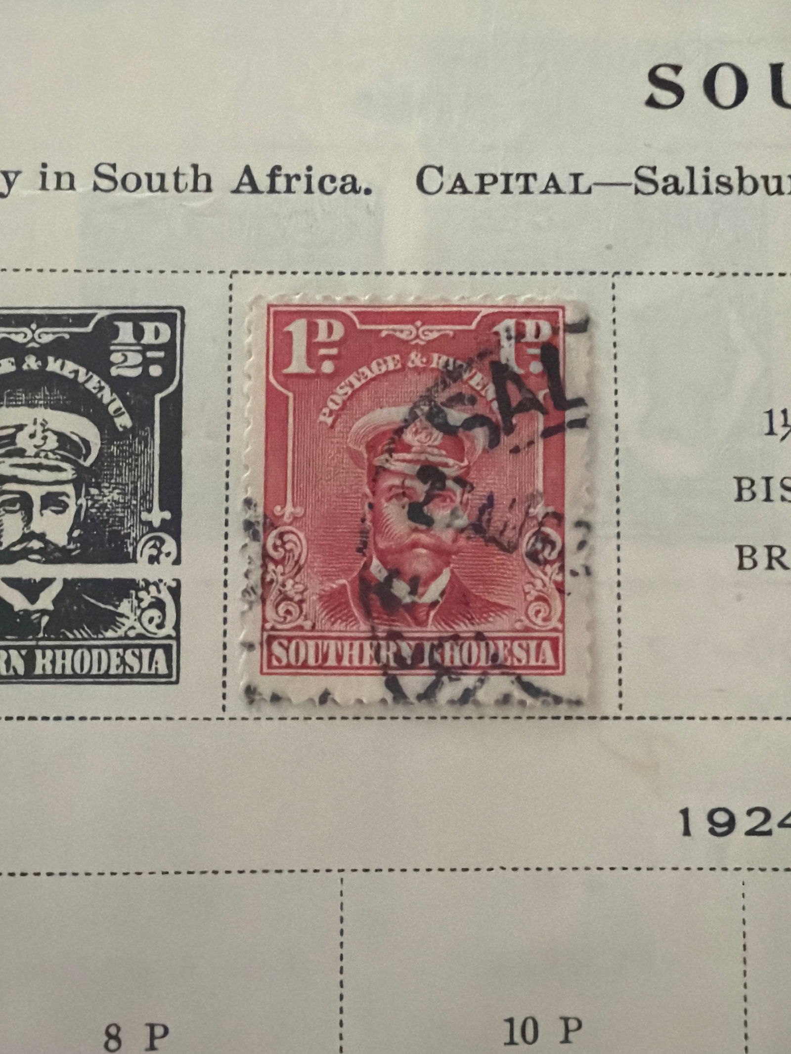 1924 Southern Rhodesia King George V One-Penny Used Stamp (1 of 1)
