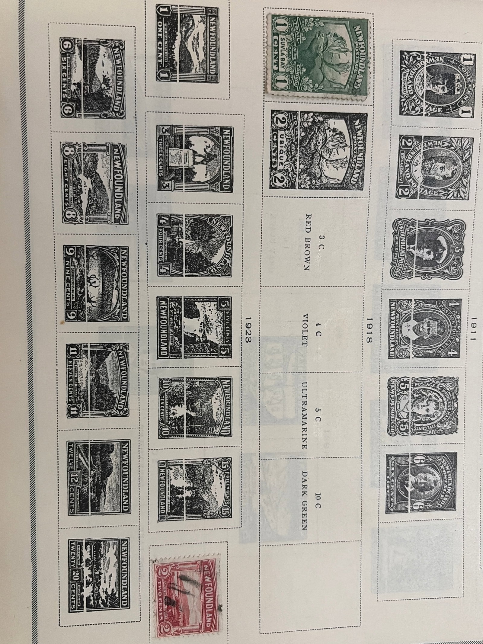 1918-1923 Newfoundland Caribou and Landscape Stamp Pair (1 of 3)