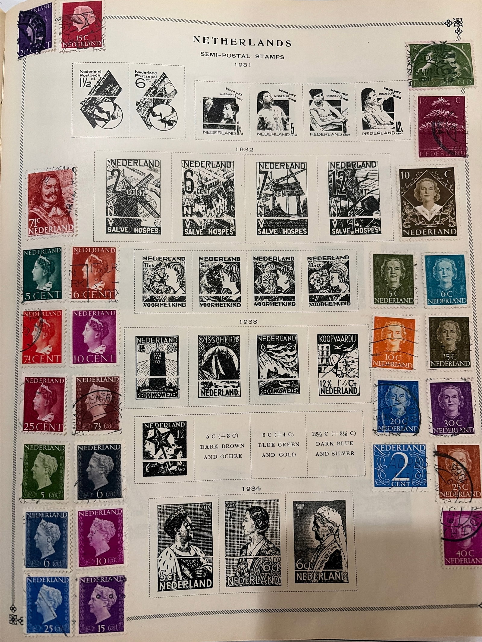 1931-1934 Netherlands Queen Wilhelmina and Semi-Postal Stamp Collection (1 of 5)