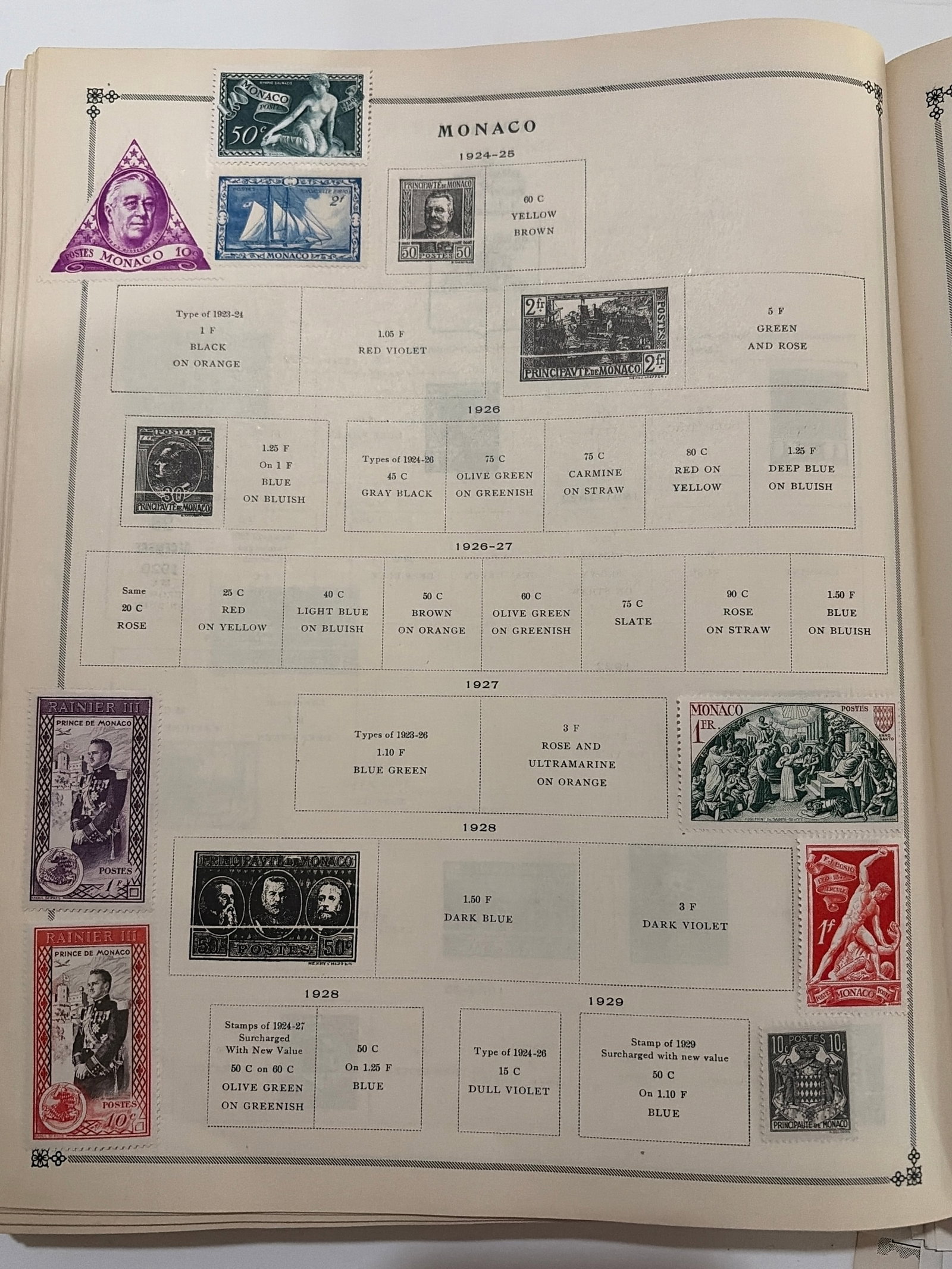 1924-1929 Monaco Prince Louis II and Commemorative Stamp Collection: Monaco collection featuring Prince Louis II portraits, sailing and aviation subjects, architecture, allegorical scenes, and commemorative issues dating from approximately 1924-1929. The group