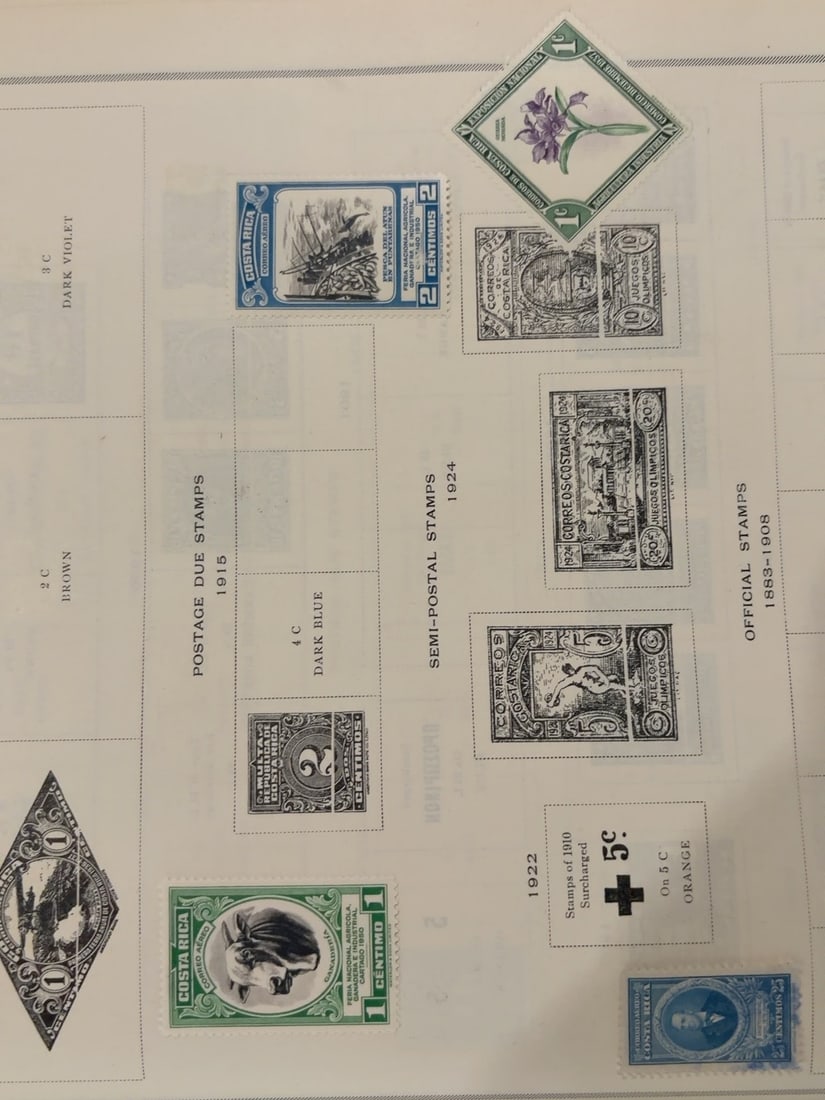 Costa Rica Postage, Semipostal & Commemorative Stamp Group: Mixed group of approximately eight Costa Rican postage, semipostal and commemorative stamps. Subjects include the National Coffee Fair, agricultural development, historic architecture, Olympic themes,