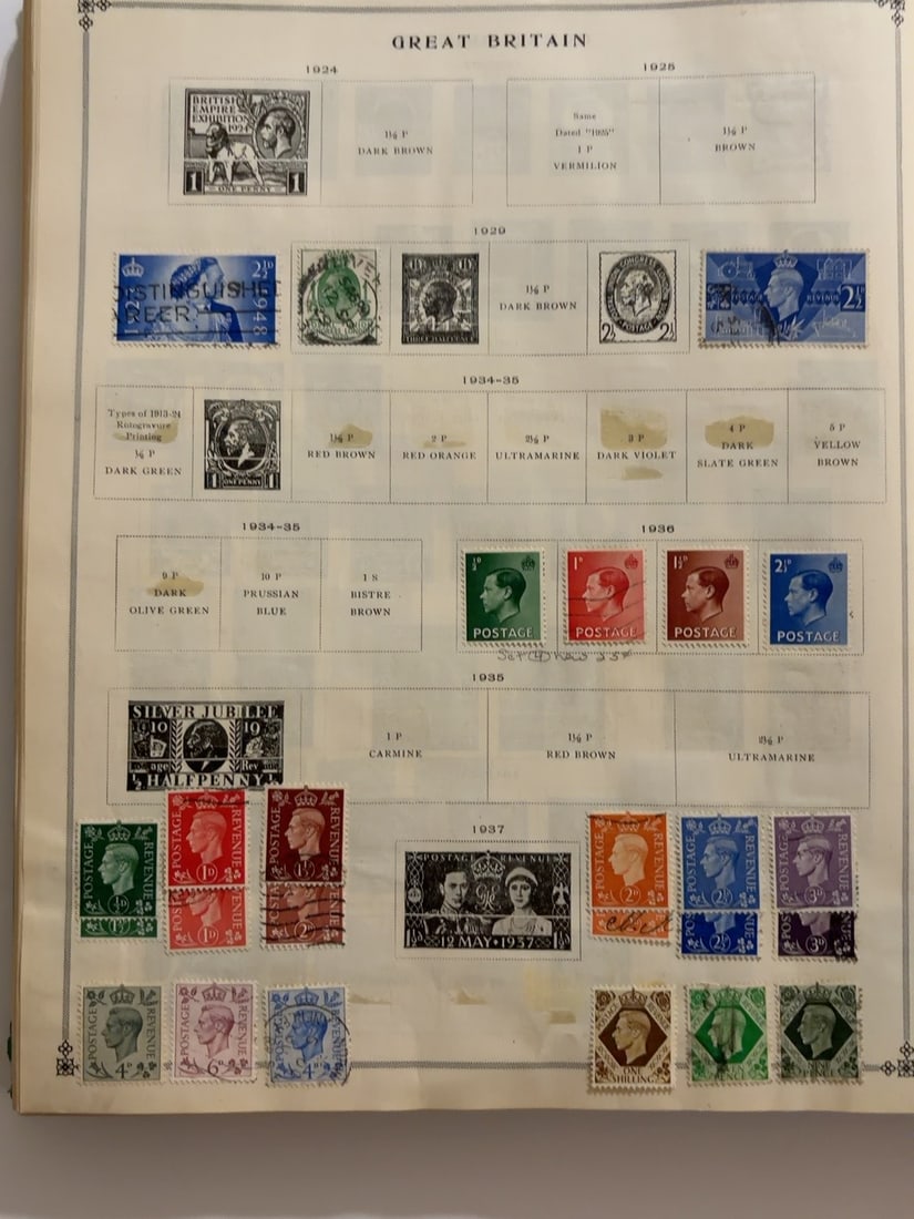 Great Britain 1924?1937 George V & George VI Stamps: British stamp collection dating from approximately 1924?1937, including George V definitives, 1935 Silver Jubilee issues, the 1937 Coronation and early George VI stamps. Mixed mint and used appearance