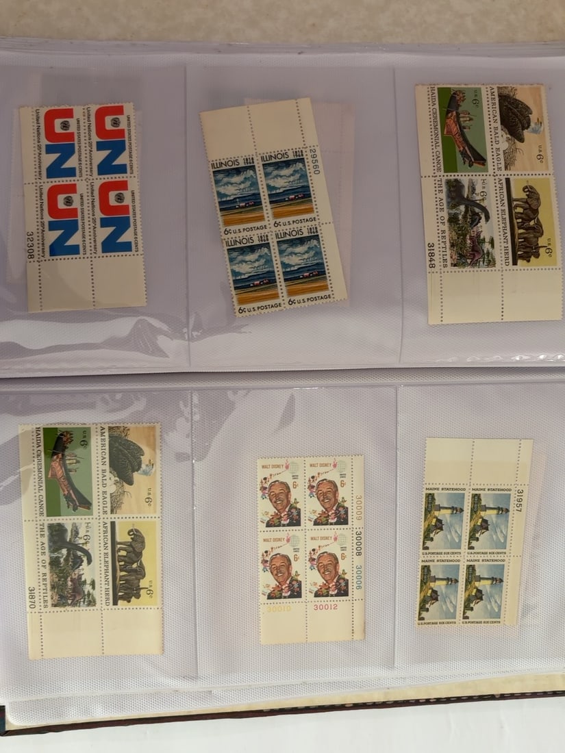 U.S. United Nations Illinois Walt Disney & Maine Plate Blocks (1 of 1)
