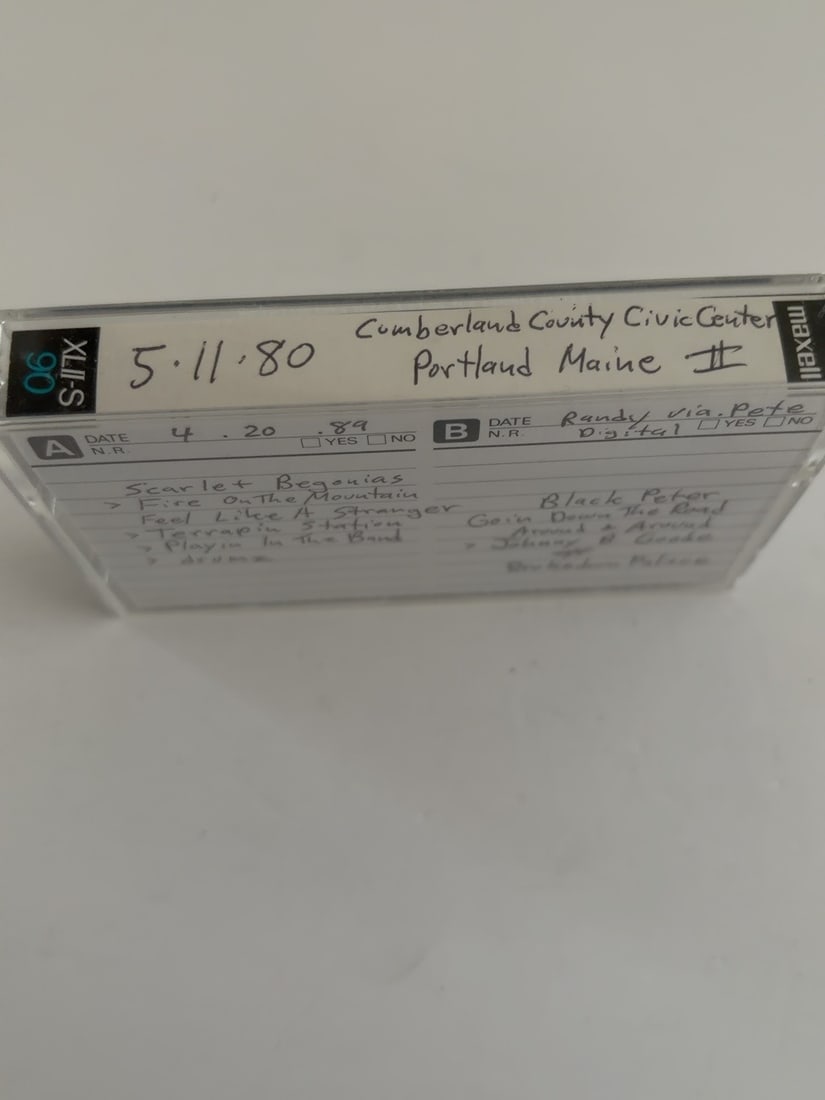 1980 Grateful Dead Cumberland County Civic Center Portland Maine Live Cassette May 11 Set I: 1980 Grateful Dead Cumberland County Civic Center Portland Maine Live Cassette May 11 Set I. Vintage collector-made Grateful Dead live recording cassette from a longtime Deadhead tape collection. Incl