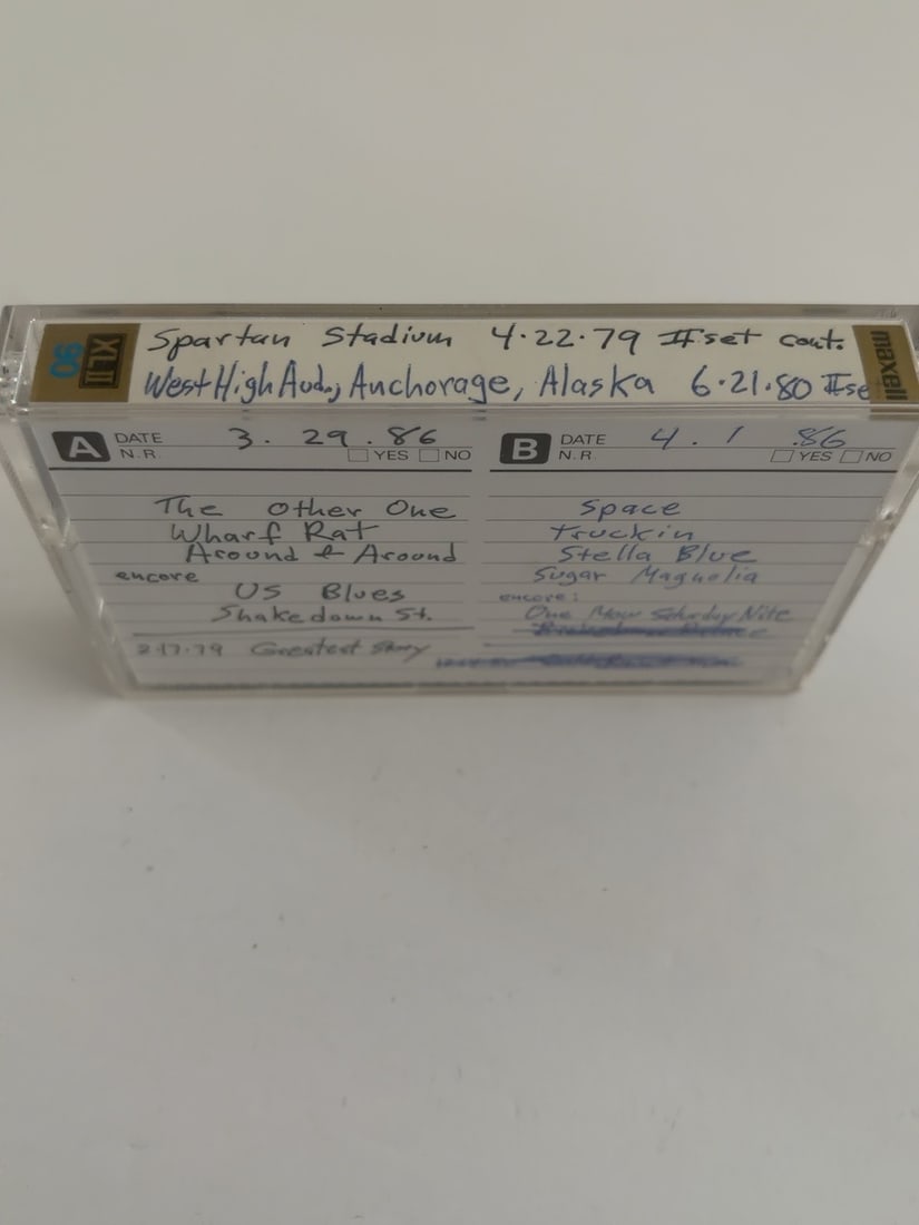 1979 Grateful Dead Spartan Stadium San Jose Live Cassette April 22 Set I: 1979 Grateful Dead Spartan Stadium San Jose Live Cassette April 22 Set I. Vintage collector-made Grateful Dead live recording cassette from a longtime Deadhead tape collection. Includes the cassette, 