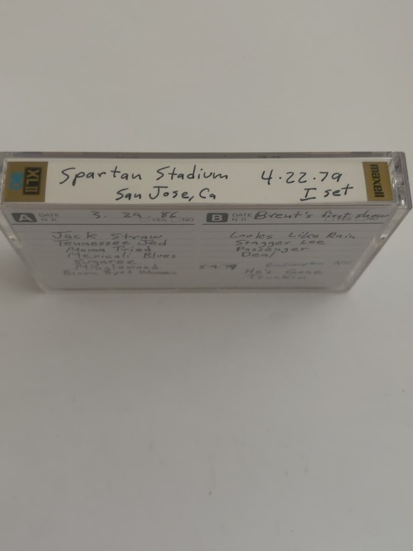1979 Grateful Dead Spartan Stadium San Jose Live Cassette April 22 Set I: 1979 Grateful Dead Spartan Stadium San Jose Live Cassette April 22 Set I. Vintage collector-made Grateful Dead live recording cassette from a longtime Deadhead tape collection. Includes the cassette, 
