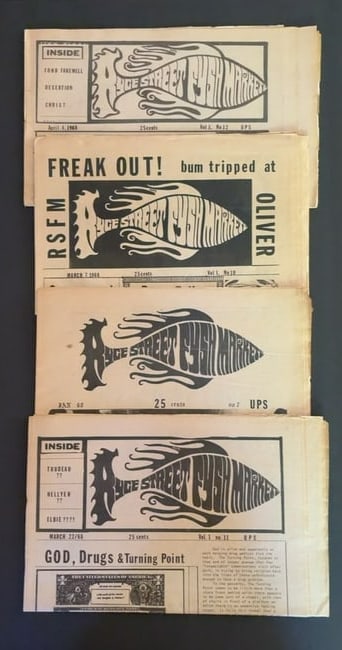 1968 The Street Film Maker Counterculture Newspaper Lot: Four vintage issues of underground newspaper 'The Street Film Maker,' including visible dates January 1968, March 7, March 22 and April 4, 1968. Counterculture and underground press material with age
