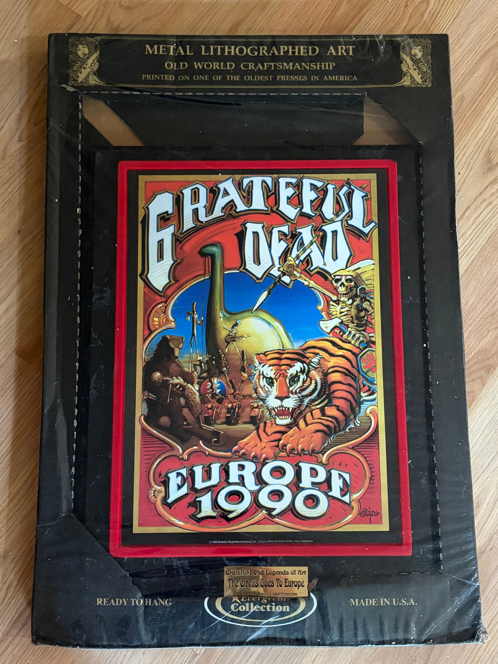 Grateful Dead 1990 Europe Tour Original Metal Lithograph: measures 28x19
