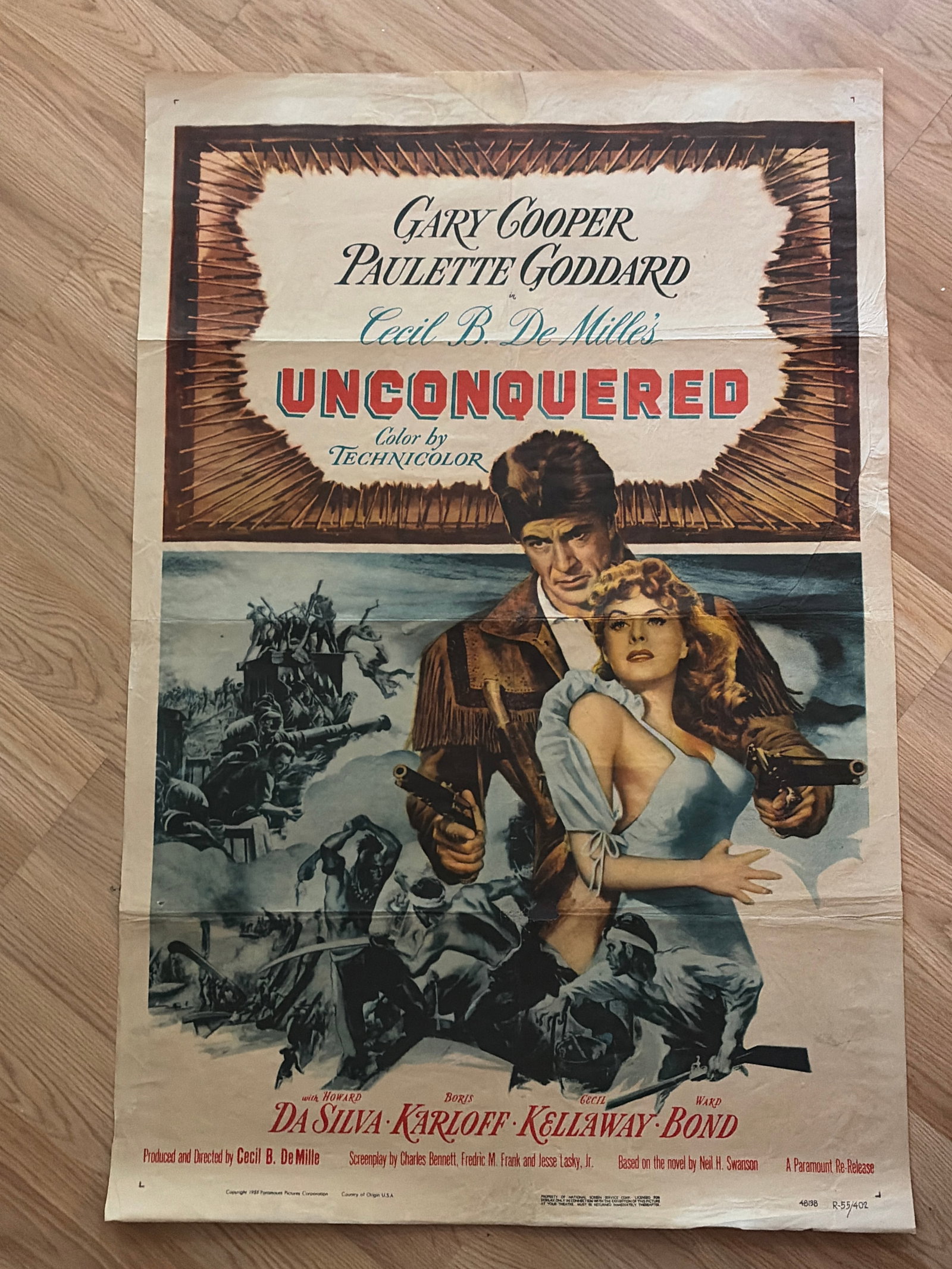 Unconquered 1947 Original Movie Poster Gary Cooper Paulette Goddard: Measures 40.5x27