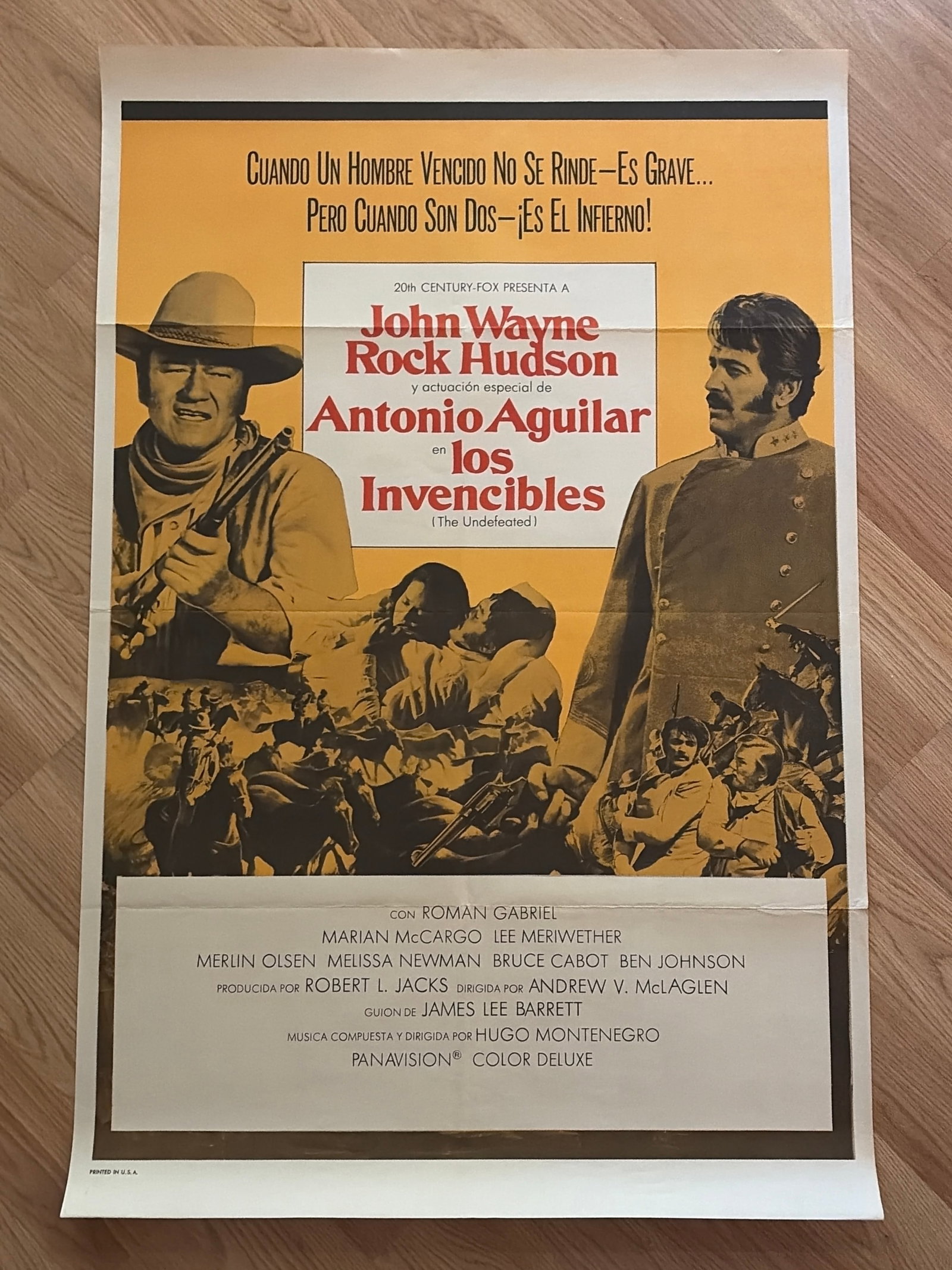 The Undefeated 1969 Spanish Movie Poster John Wayne Rock Hudson: Measures 41x27