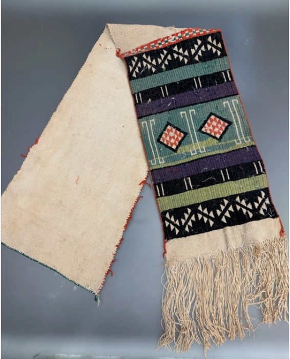 Antique Native American Hopi Tribe Beaded Sash: Dates to early 20th Century. Measures 38" long