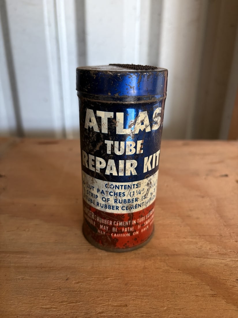 Vintage Atlas Tube Repair Kit Tin: sold as shown.
