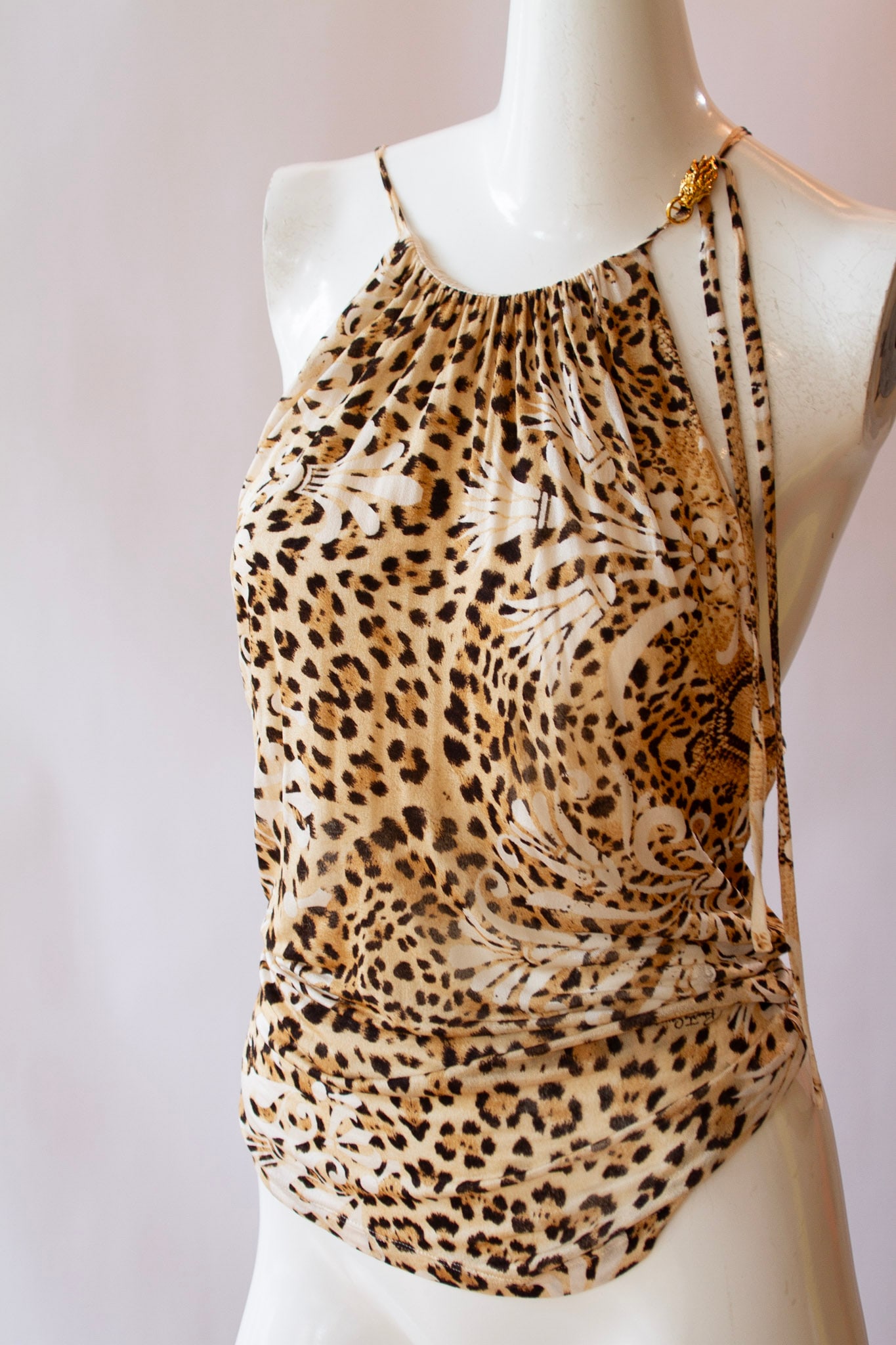 Roberto Cavalli Animal Print Top with Lion Head Fastening (1 of 6)