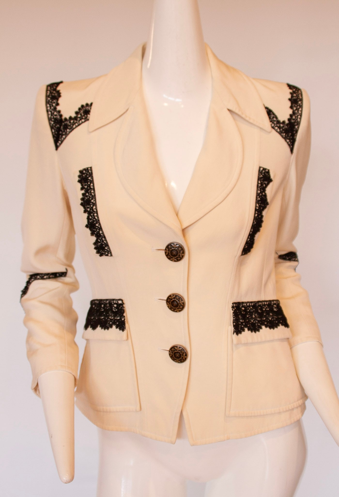 Christian Lacroix Creme Blazer with Black Lace Accents (1 of 10)