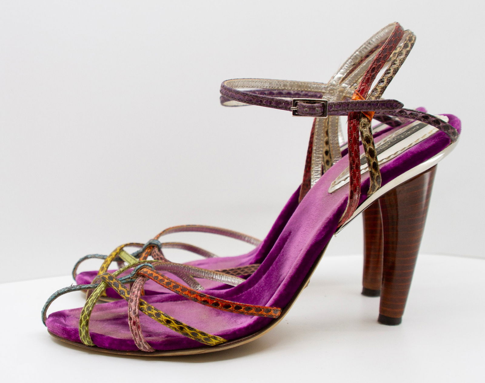 Dolce & Gabbana Purple Velvet Colorful Strappy Heels (1 of 8)