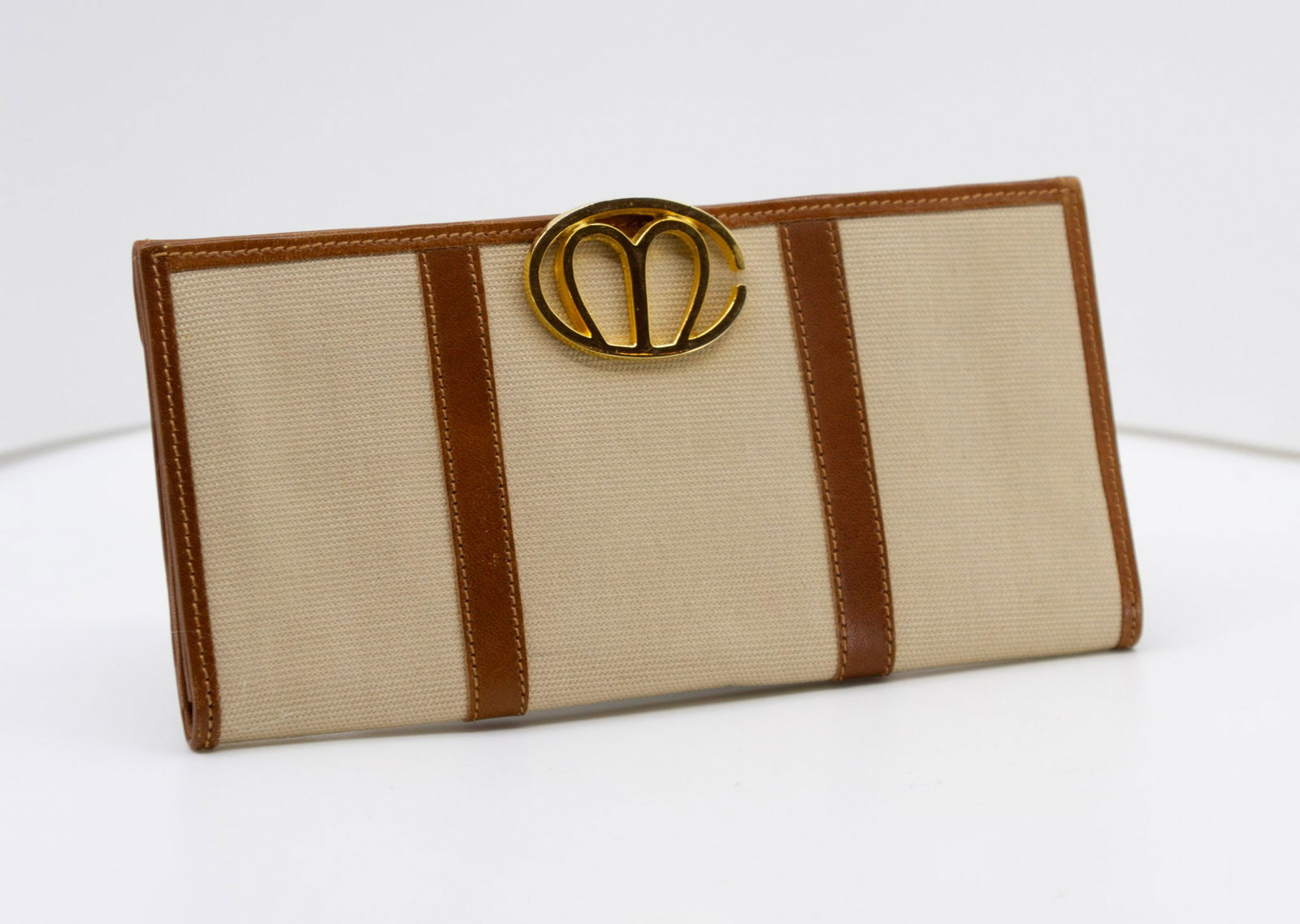 Vintage Mark Cross Leather and Canvas Wallet, Made in Italy: Vintage Mark Cross Leather and Canvas Wallet, Made in Italy Width 6.5" ; Height 3.5" ; Depth .25"