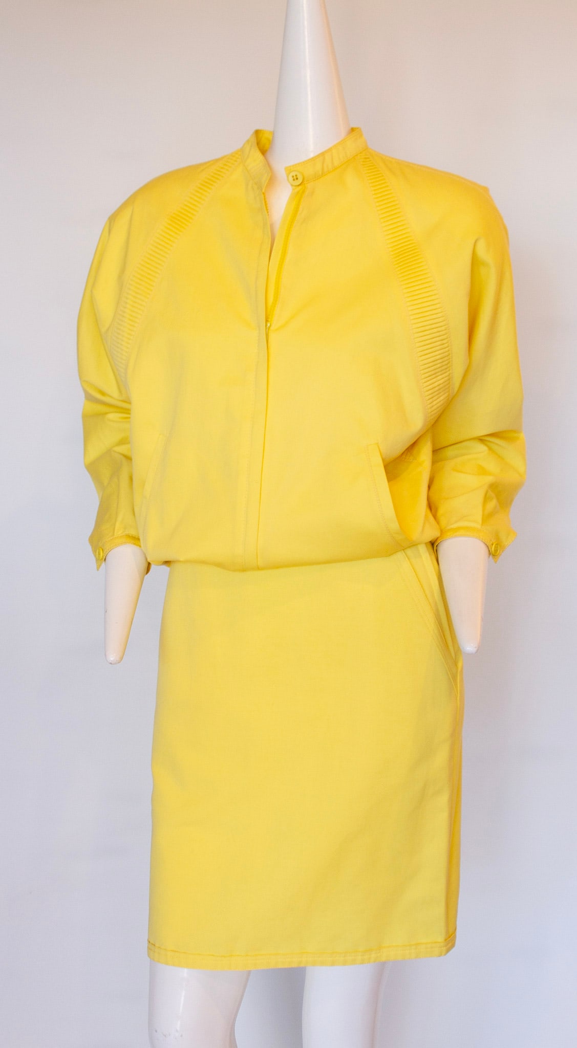 GIANNI VERSACE Canary Yellow 100% Cotton Skirt & Jacket Ensemble Women's Fashion Designer Clothing (1 of 12)
