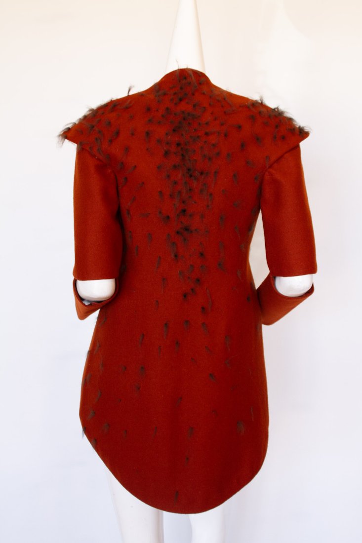 Vintage 1970s Italian Dovetail Rust Felt Jacket, Detachable Sleeves and Feather-like Detail on Back (1 of 12)
