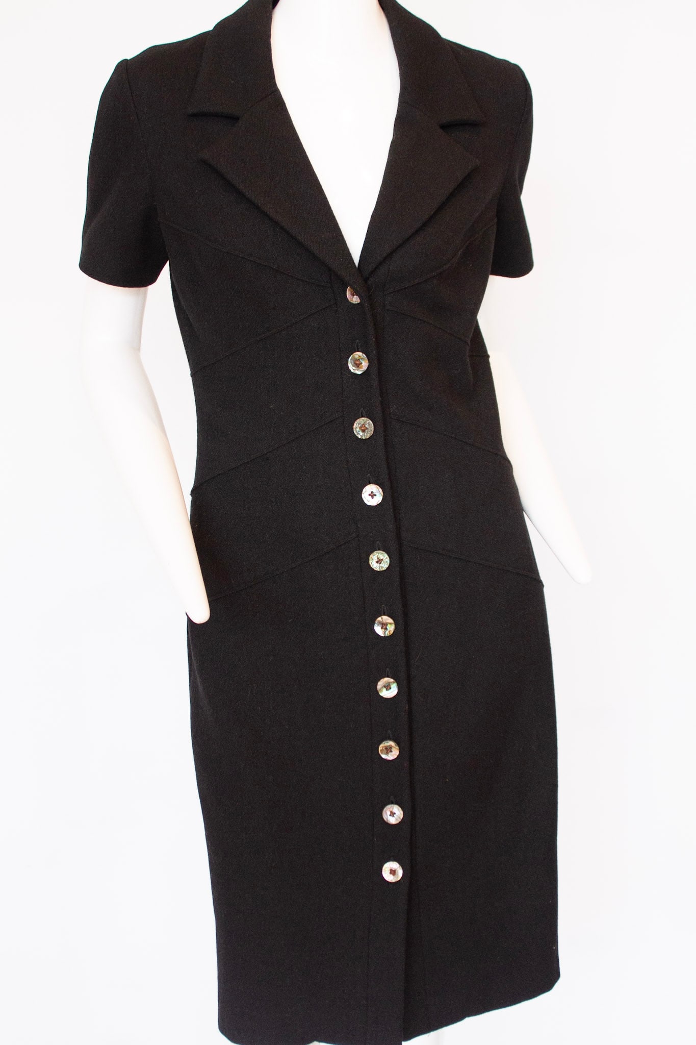 FENDI Black Wool Dress with Abalone and Leather Buttons (1 of 7)