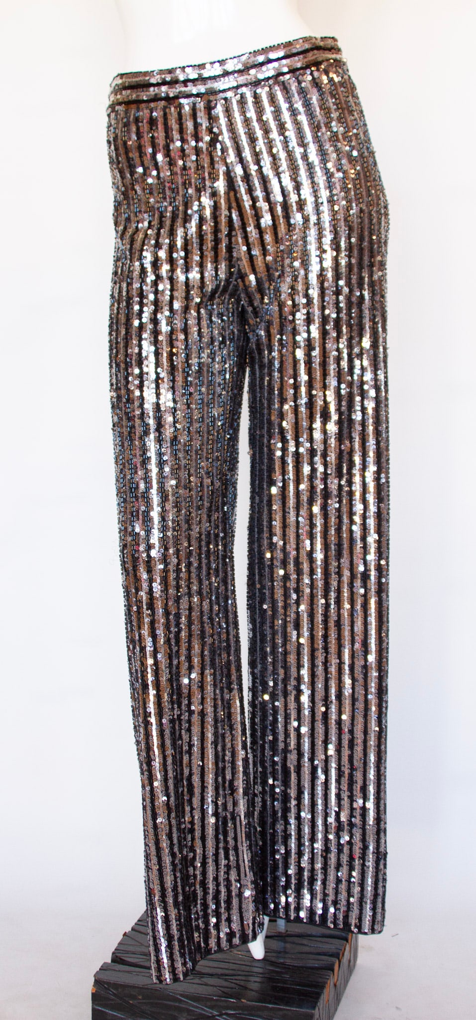 KARL LAGERFELD X ALLED-MARTINEZ Sequin Unisex Trousers: KARL LAGERFELD X ALLED-MARTINEZ Sequin Unisex Trousers Medium, Waist 28" ; Inseam 33" ; Length 45.5" NO RESERVES