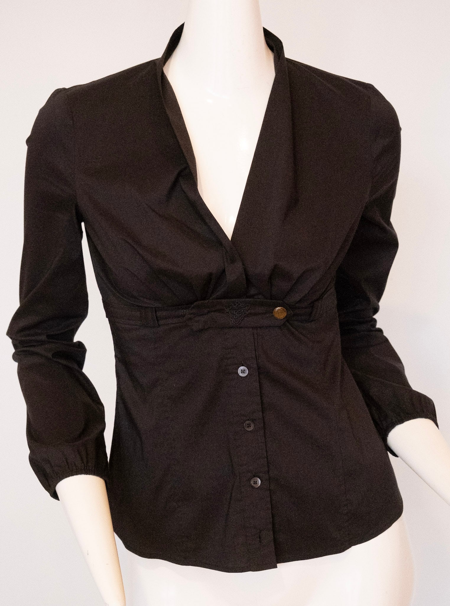 GUCCI Black Fitted Button Down Blouse with Belted Waist (1 of 8)