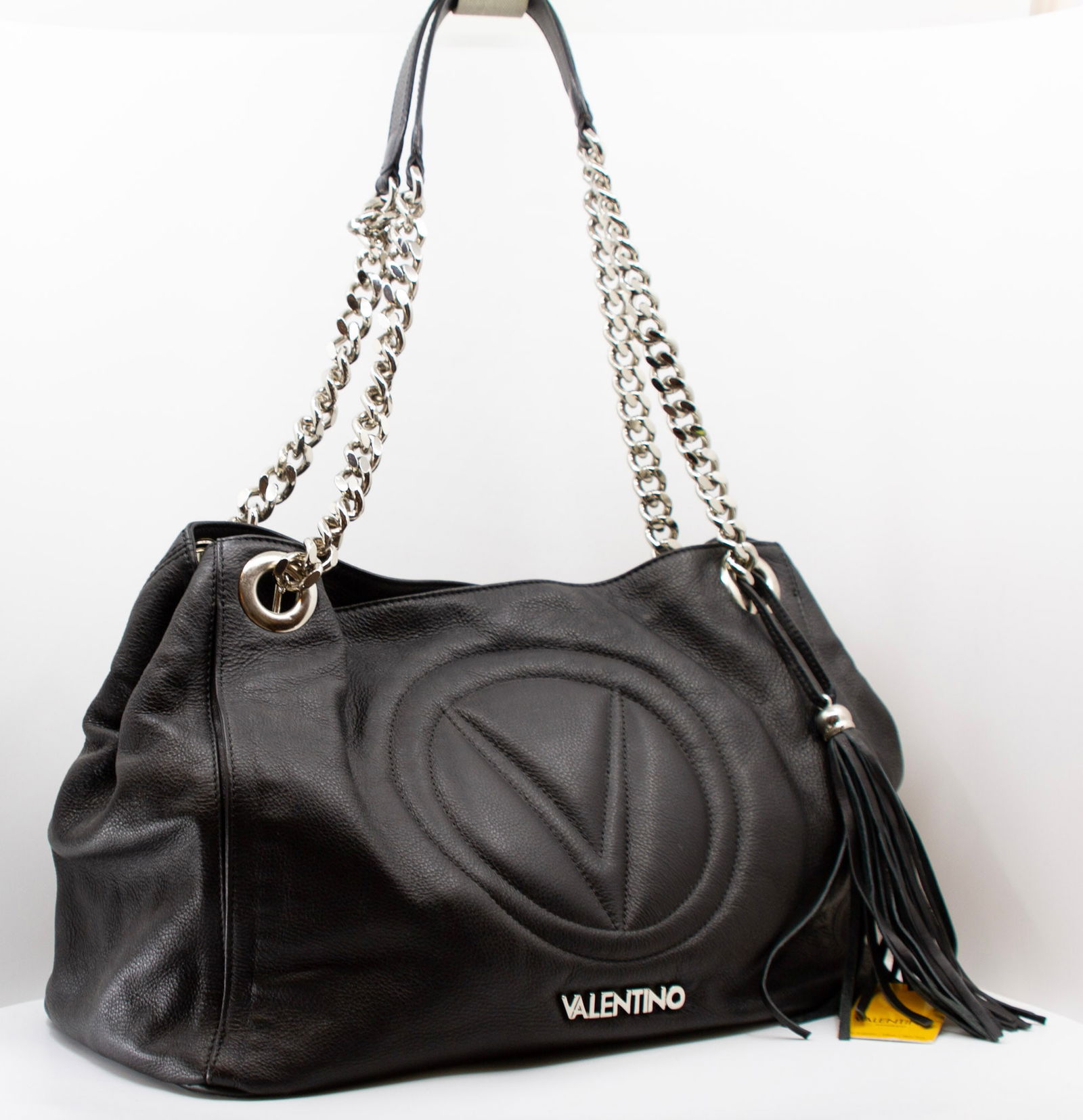 VALENTINO Oversized Black Leather Bag with Chain Straps (1 of 14)