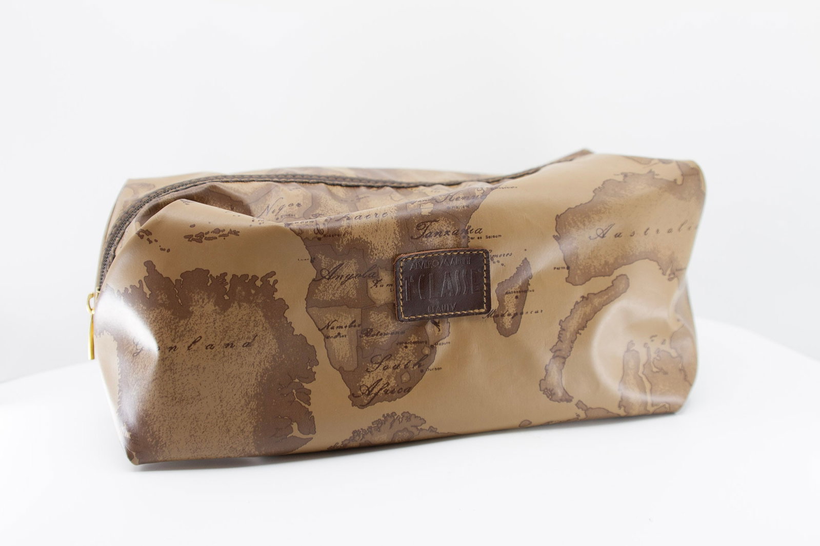 ALVIERO MARTINI Travel Bag: ALVIERO MARTINI Travel Bag ALVIERO MARTINI Travel Bag Featuring a Map Design and Small Leather Label Length 11" ; Height 5" ; Depth 6"