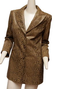 RIFAT OZBEK Aeffe Spa, made in Italy faux python blazer: RIFAT OZBEK Aeffe Spa, made in Italy faux python blazerRIFAT OZBEK Aeffe Spa, made in Italy faux python blazer.From a Private Collection.Made in ItalySize 42/8Vintage Designer Couture Women's Fashion