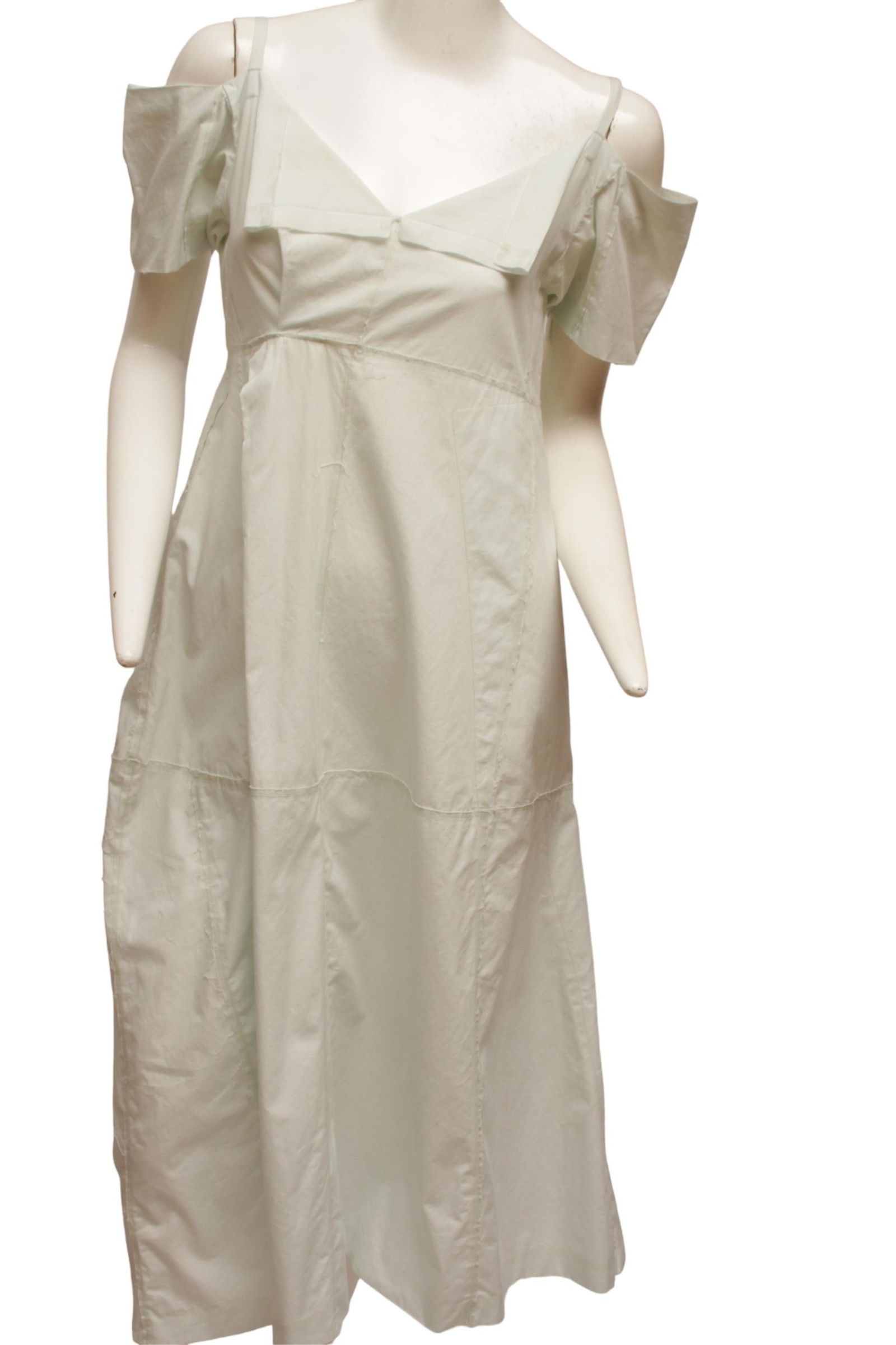 ISSEY MIYAKE, vintage designer mint green deconstructed dress: ISSEY MIYAKE, vintage designer mint green deconstructed dressISSEY MIYAKE, mint green deconstructed dress with cold shoulders and frayed edges.Size 2 (Japan) = Size MED (U.S.)Women's Designer Vintage