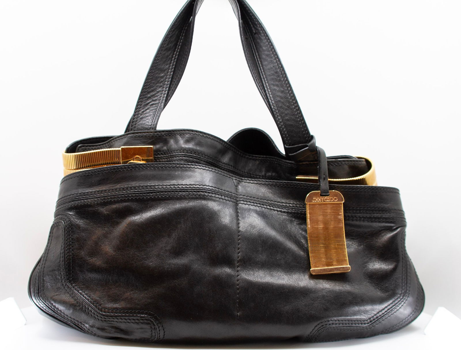 JIMMY CHOO Italian Leather Tote Bag with Gold Hardware (1 of 9)