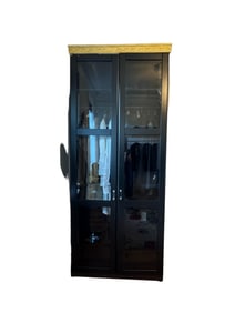 Glass door wardrobe cabinet with gold crowning