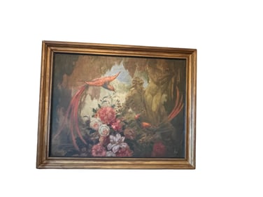 Oil painting of Birds of Paradise and Satyr with Female Form
