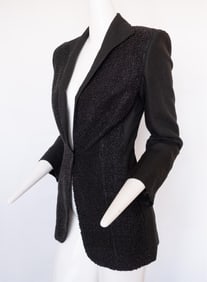 JEAN PAUL GAULTIER designer couture vintage beaded one snap button blazer with mad plaid interior