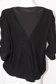 BALENCIAGA Designer Vintage Three-Quarter Sleeve Black Blouse with Back Dovetail Ruffle EU 42 / US