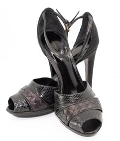 BOTTEGA VENETA Designer Peep Toe Heels with Ankle Strap and Subtle Bead Sparkle on Heel Size EU