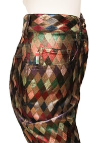 MOSCHINO x JEREMY SCOTT Designer Vintage Couture Metallic Multi-Colored Diamond Pattern Harlequin