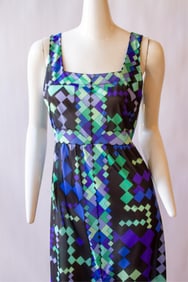 EMILIO PUCCI for Formfit Rogers, Diamond Pattern, Two-Piece Silk Ensemble, Long Green and Purple