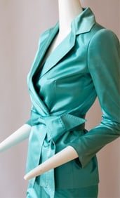 Dolce & Gabbana, two-piece, turquoise 100% silk, skirt suit owned by Hollywood icon, Terry Moore