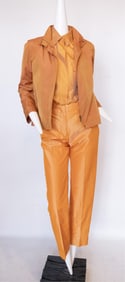 MAX MARA Orange Silk Pant, Shirt and Jacket Ensemble Size 6, EU 38, Pant : Waist 28" ; Inseam 28" ;