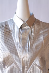 DIOR HOMME Silk Pleated Silver Metallic Men's Designer Couture Shirt Size 39