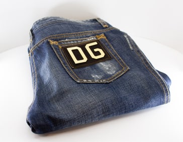 Dolce & Gabbana Jeans Dolce and Gabbana blue jeans with velvet belt and golden metal logo, Waist 32"