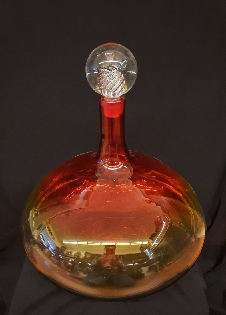 Vintage Art Glass Decanter w/Balloon Bubble Stopper Midcentury Modern (1 of 14)