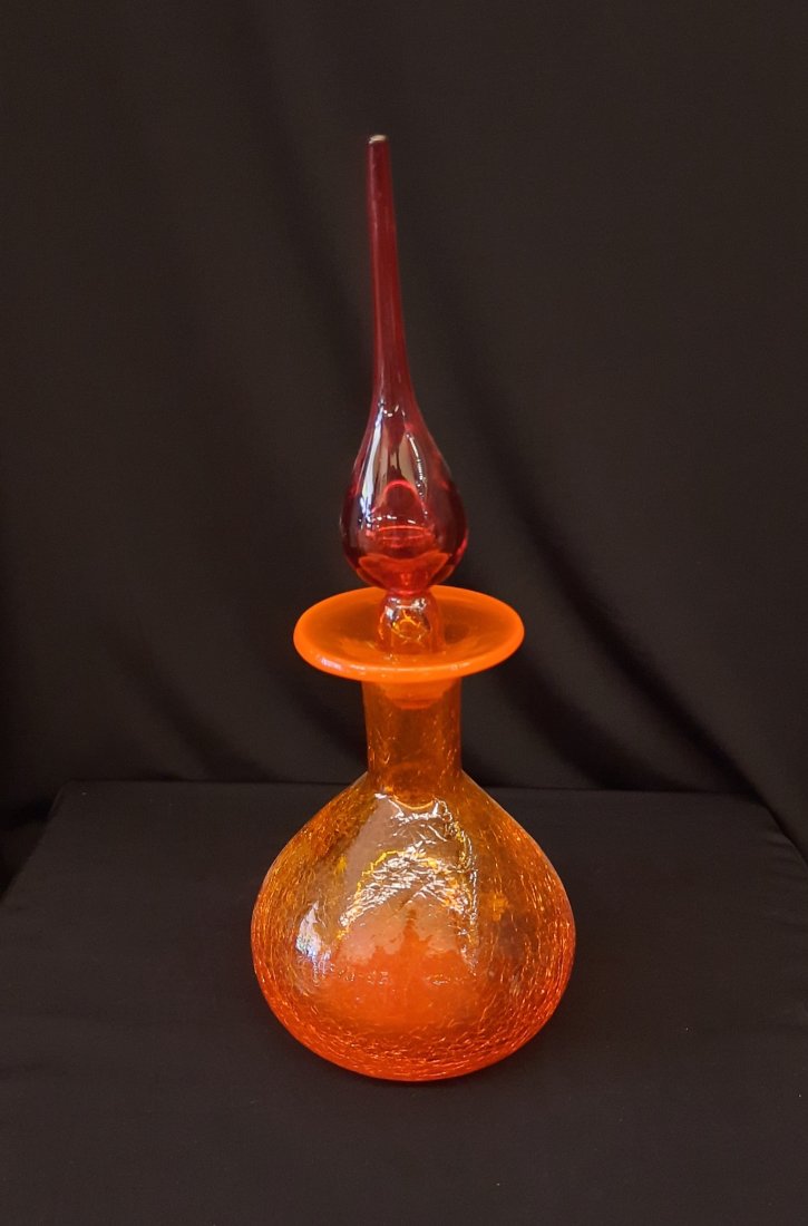 Vintage Rainbow Art Glass Decanter Crackle Glass Midcentury Modern (1 of 9)