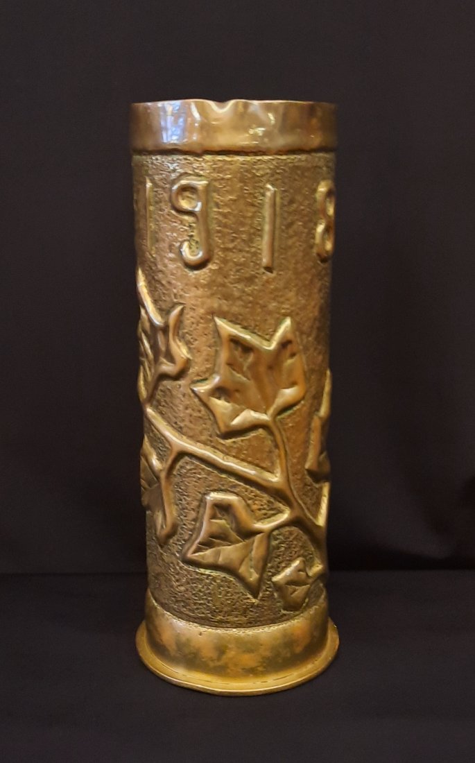 WW1 German Trench Art Shell Engraving of Maple Branches 1918 Stamped JUNI 1918 (1 of 13)