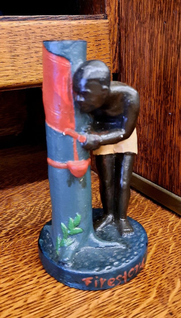 1920's  FIRESTONE TIRES AD CHALKWARE BLACK FIGURE TAPPING RUBBER TREE PLANTATION LIBERIA (1 of 5)